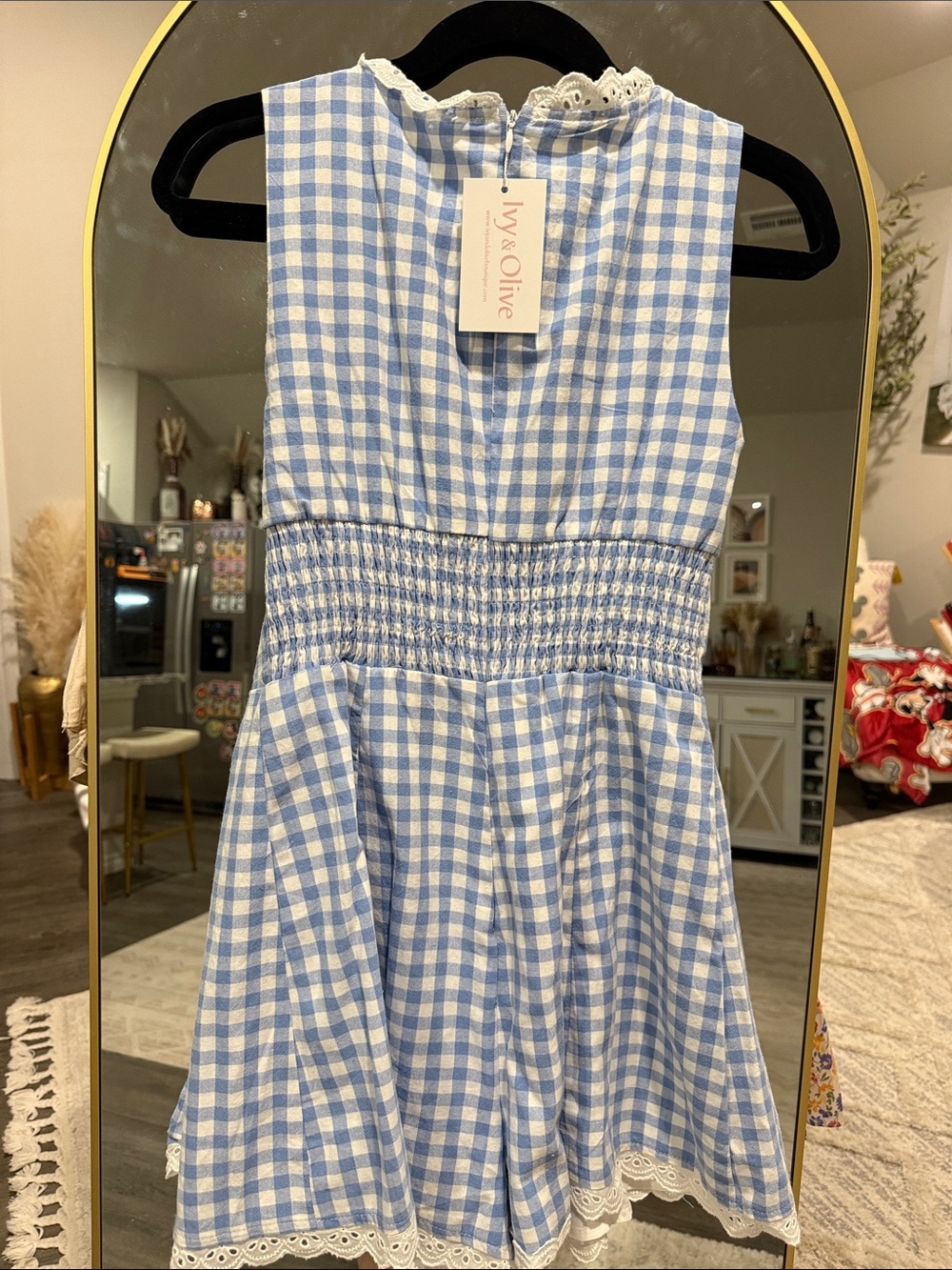 Blue Gingham Lace-Trim Dress - Picture 5 of 5
